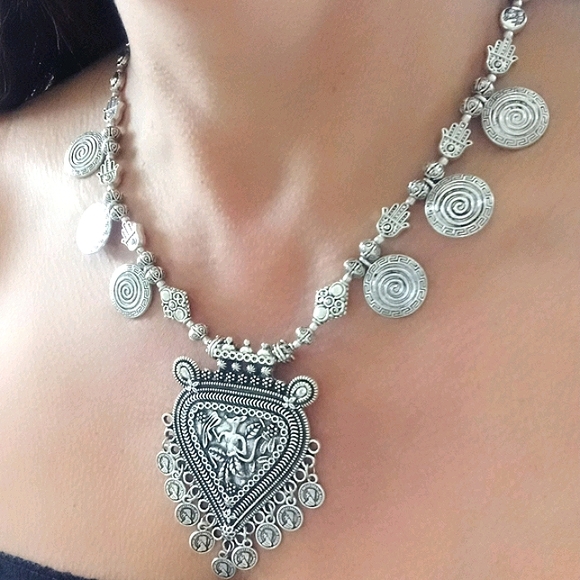 Dreamgems Jewelry - Unique Medallion Bohemian Silver Necklace